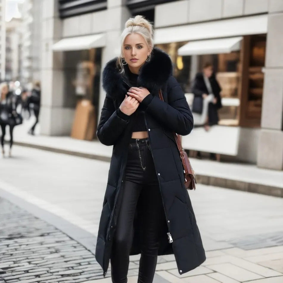 Long padded jacket with hood