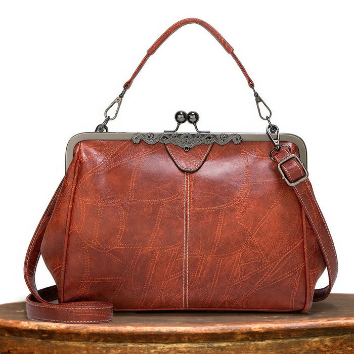 Women's Retro Frame Handbag with Kiss Lock Clasp