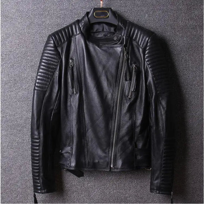 Women's Quilted Sleeve Biker Jacket with Zip Front