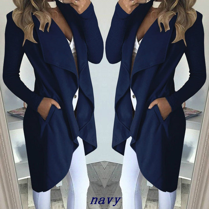 | Solid Colour Revers Slim Long Windbreaker Jacket