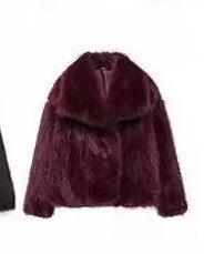 Woman in cropped fluffy faux fur jacket