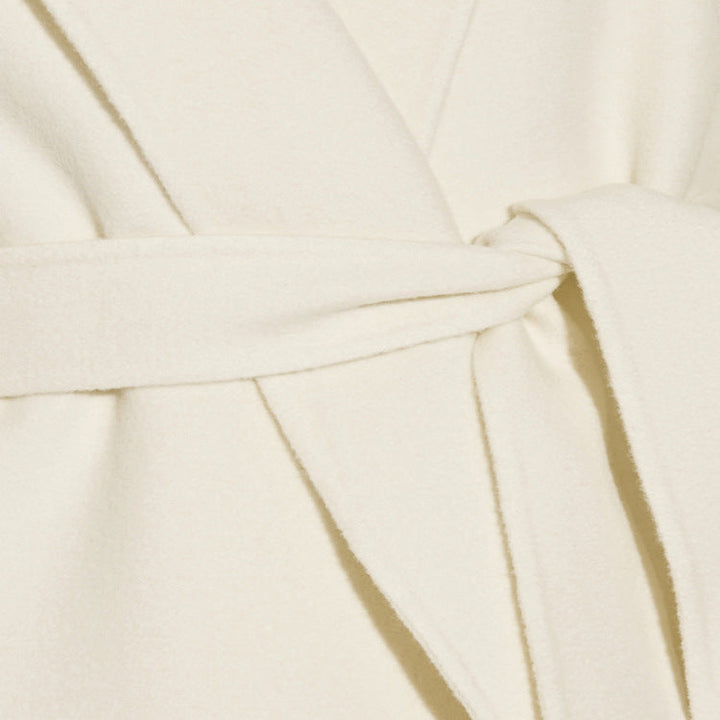 Ladies ankle-length wrap long coat made of wool-cashmere blend with fitted tie belt