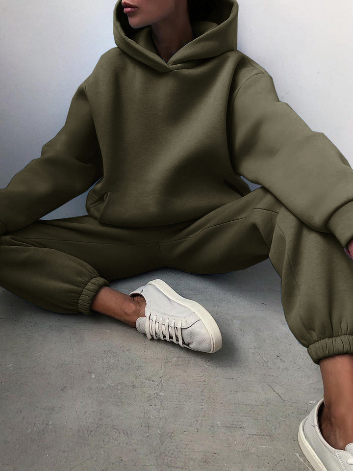 Woman in a hoodie and joggers tracksuit