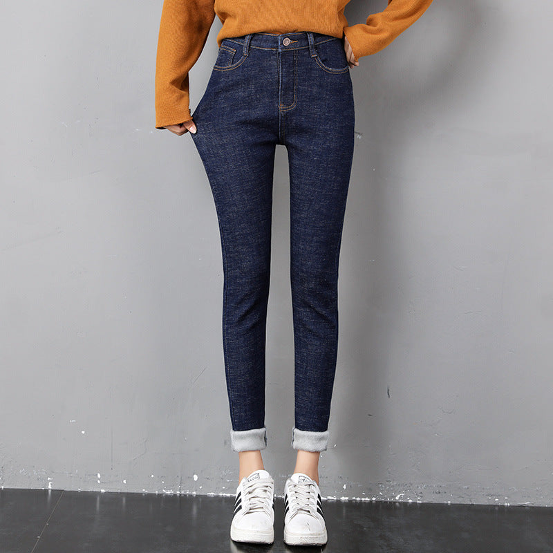 Woman in fleece-lined skinny jeans