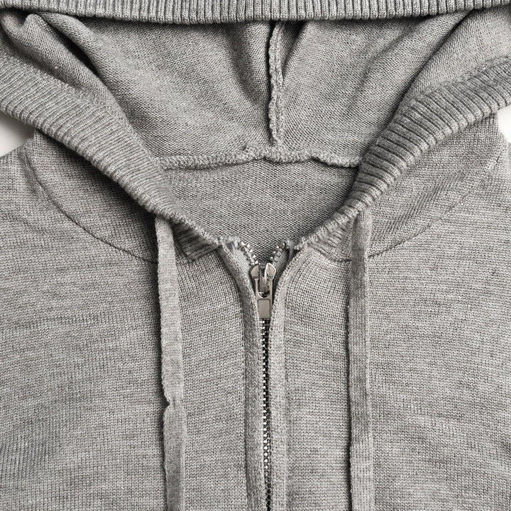 Woman in ribbed knit zip hoodie set