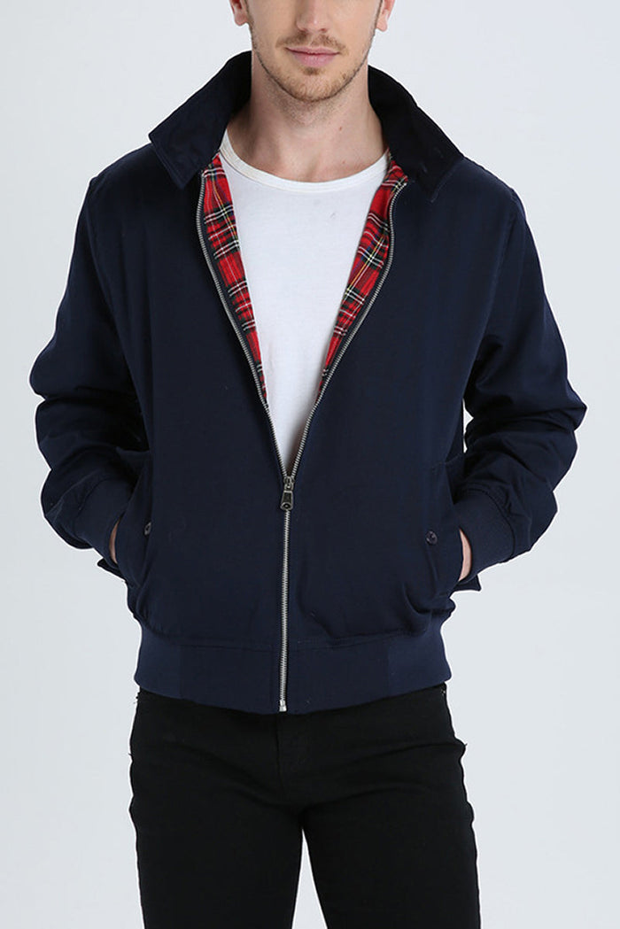 Men's Harrington Jacket with Tartan Lining and Zip
