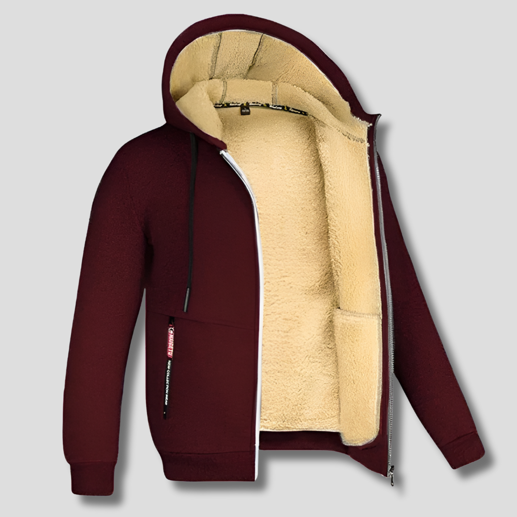 Men's Zip-Up Hooded Jacket with Sherpa Lining