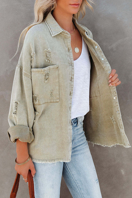 Revers long sleeve Ripped denim jacket