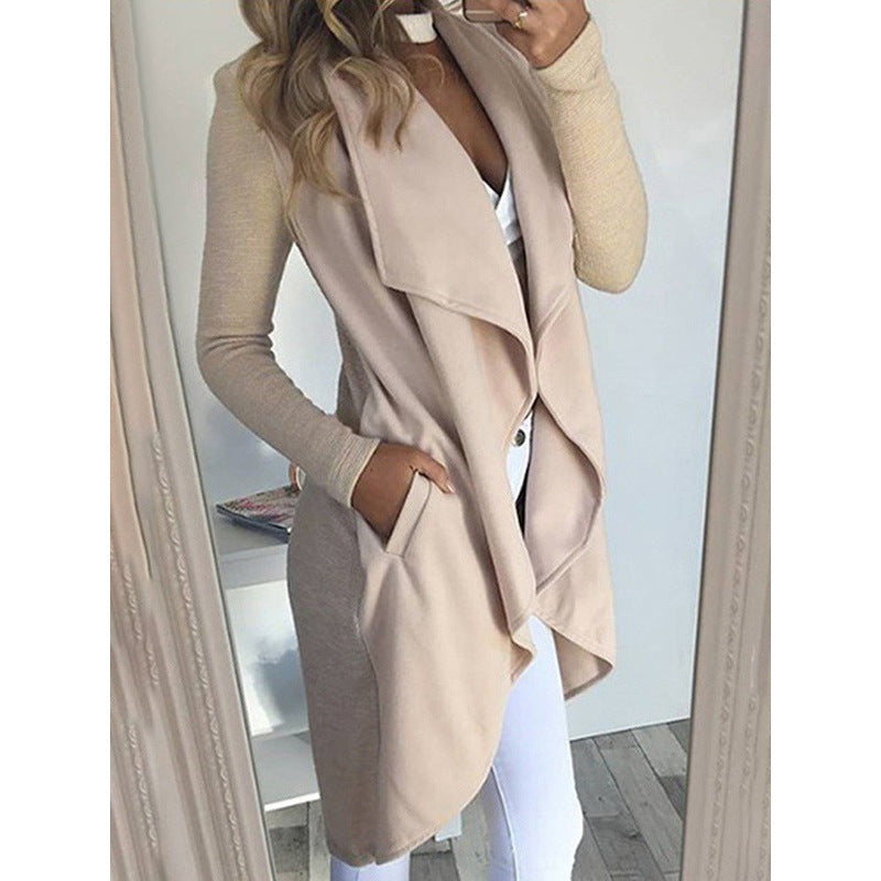 | Solid Colour Revers Slim Long Windbreaker Jacket