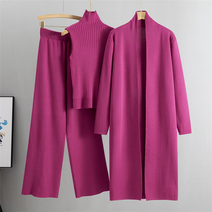 Woman in a knitted three-piece set