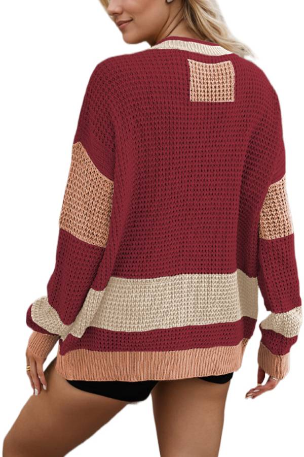 Jacket V-Neck pocket Colorblock cardigan sweatshirt