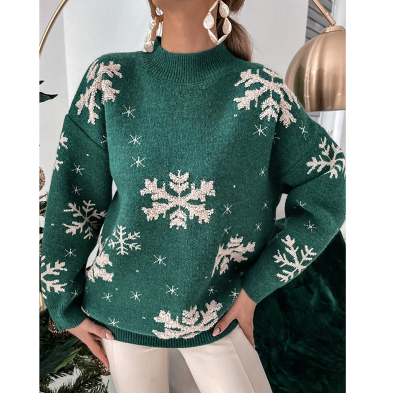 Woman in a fluffy snowflake Christmas jumper