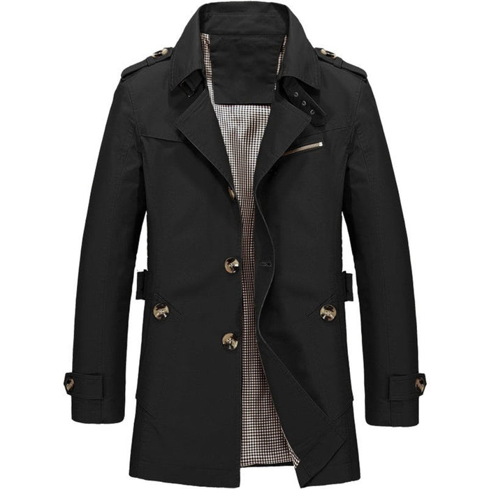 Men's Classic Trench Coat with Epaulettes and Button Front
