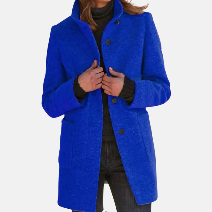 Women's Button-Front Coat with Collar and Patch Pockets