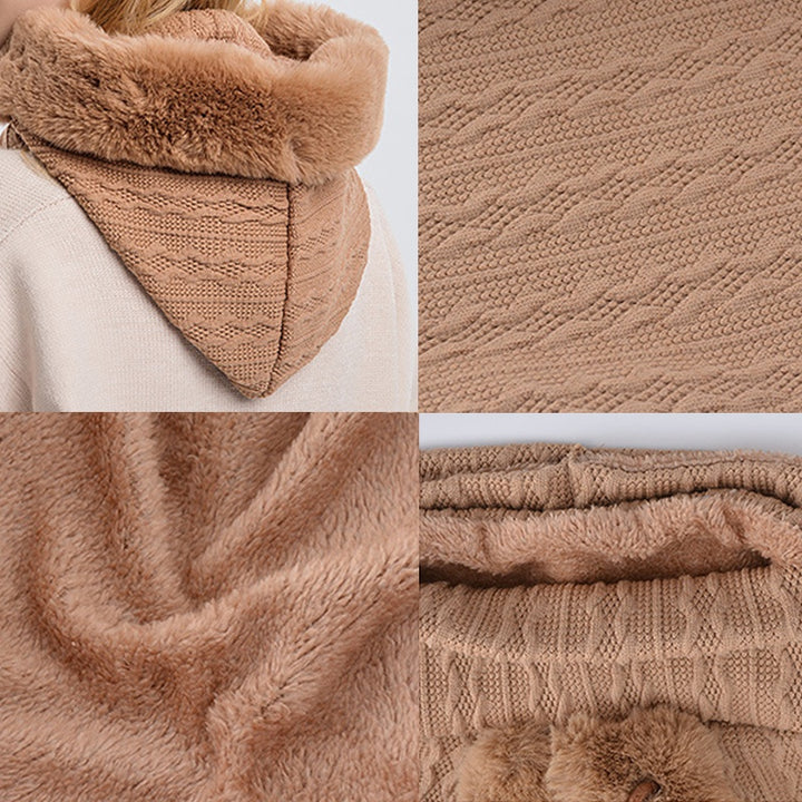 Knitted hood with faux fur trim