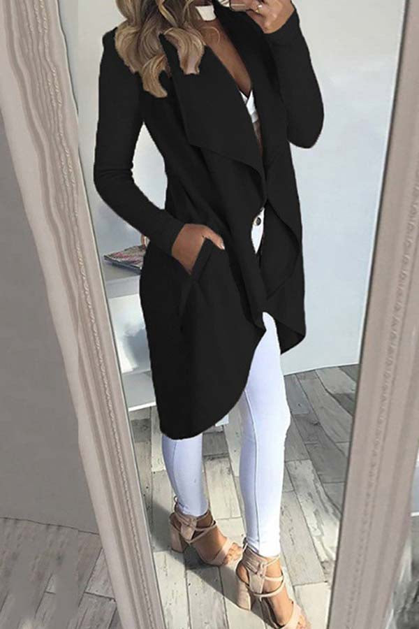 | Solid Colour Revers Slim Long Windbreaker Jacket
