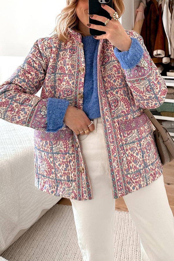 Paisley-Flower-Prwt-guzik-kieszeniami-pikowana-lekka-cotton-jacket