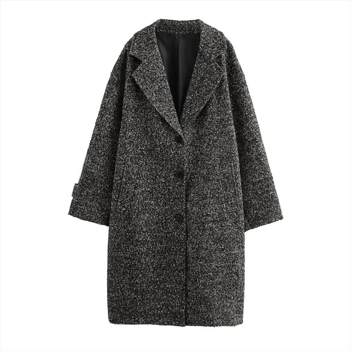 Women's Double-Breasted Wool-Blend Coat with Notch Lapel
