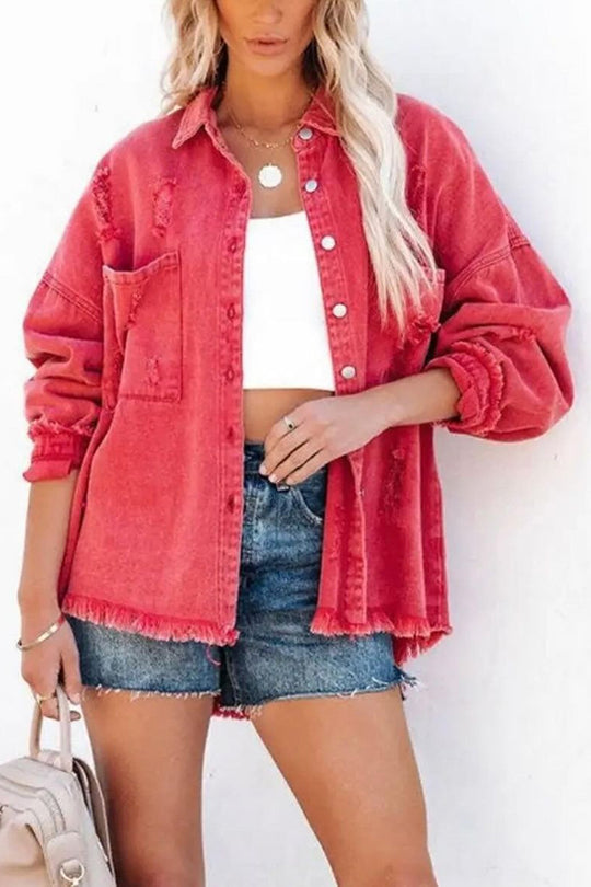 Revers long sleeve Ripped denim jacket