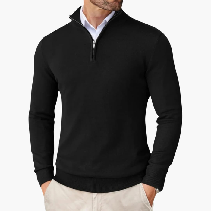 Men's Quarter-Zip Knit Pullover with Ribbed Cuffs