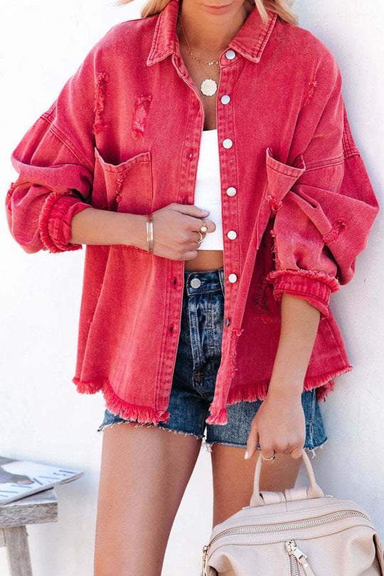 Revers long sleeve Ripped denim jacket