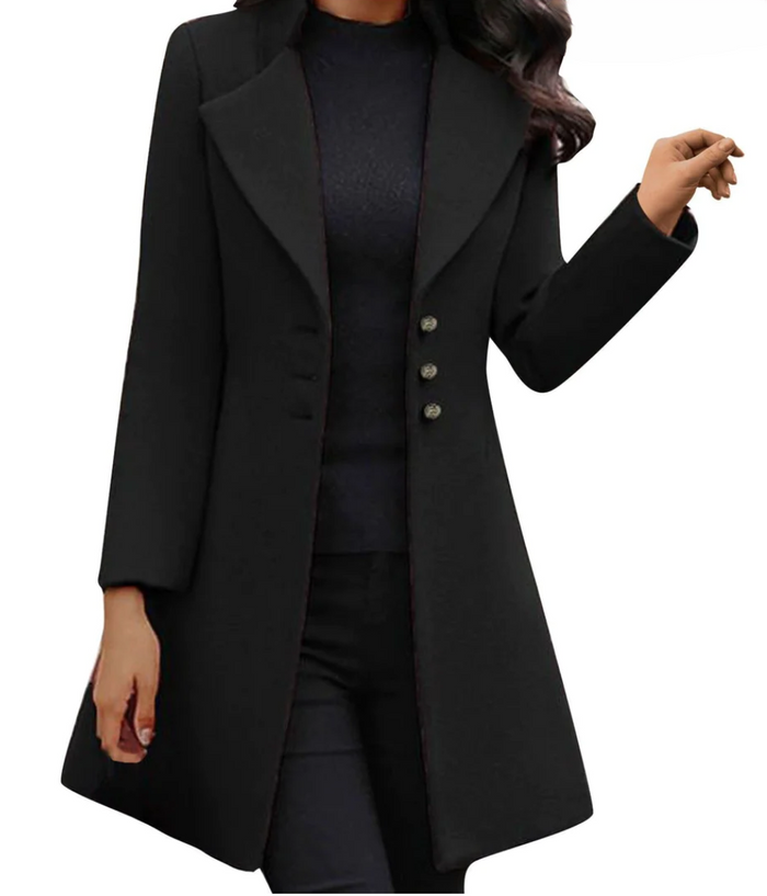 Women's Notched Collar Longline Blazer with Button Detail