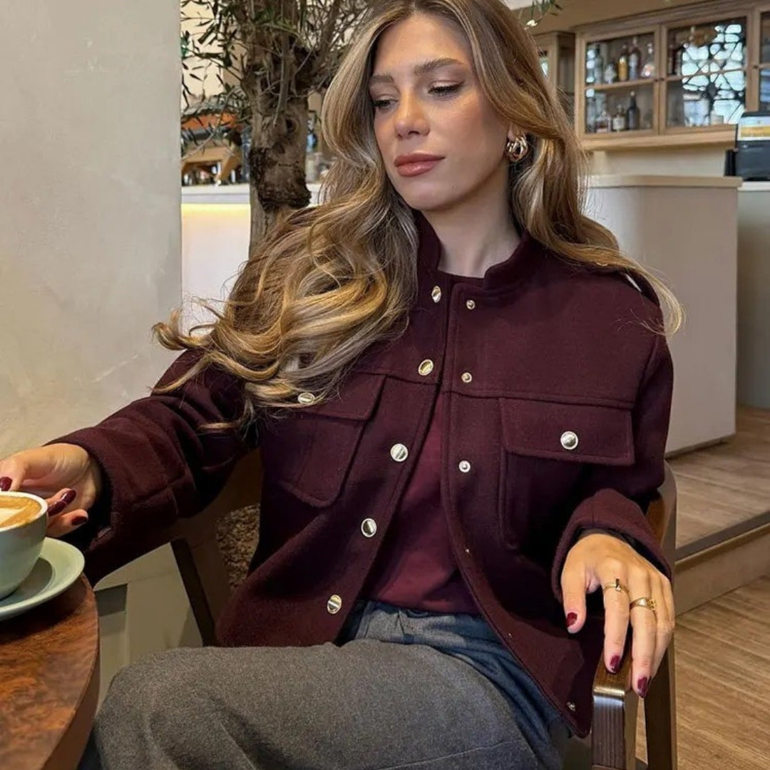 Structured wool blend button jacket