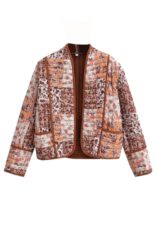 Prwted Loose casual cardigan short quilted cotton jacket