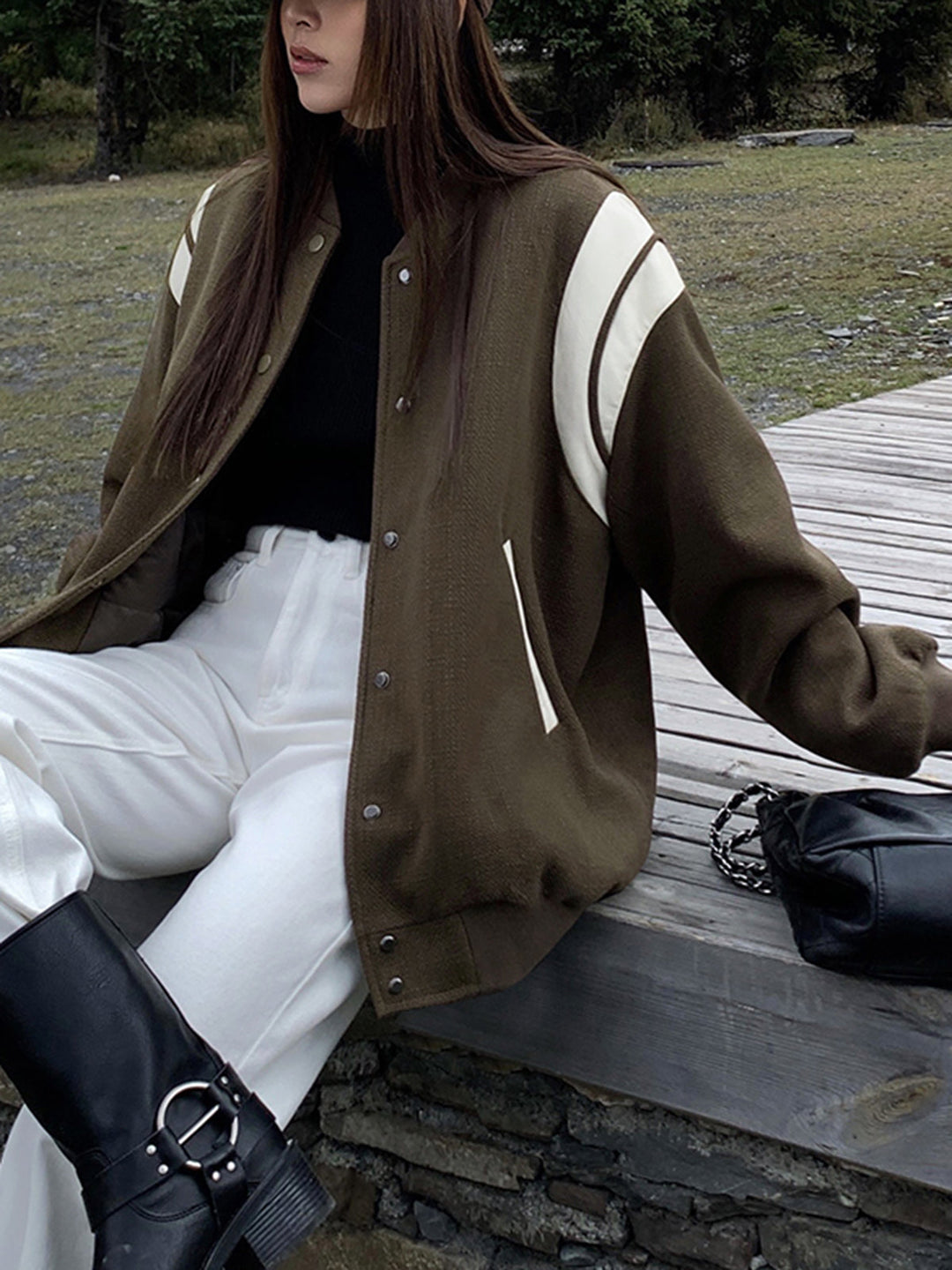 Collar contrast Trim pocket jacket