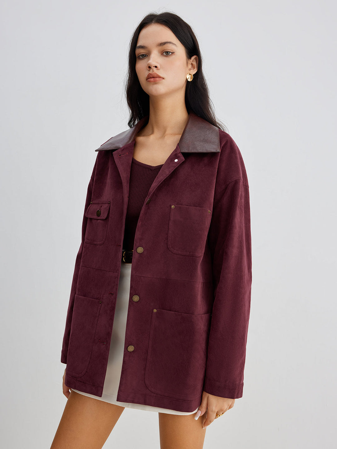 Kontrastowym collar pocket jacket