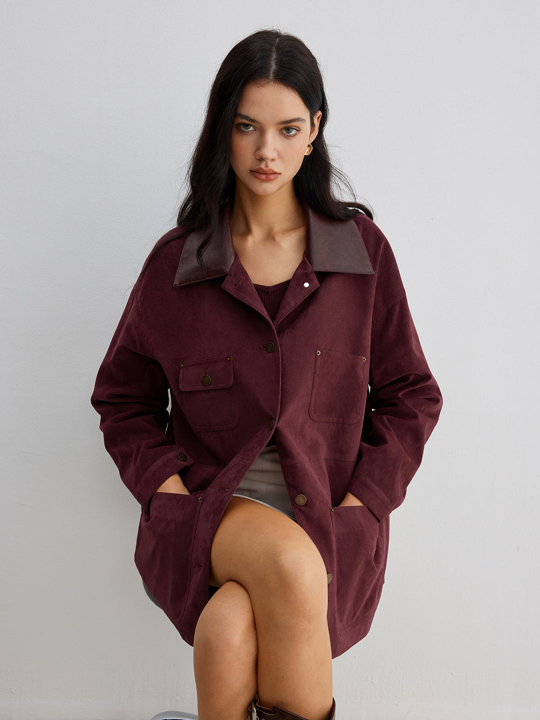Kontrastowym collar pocket jacket