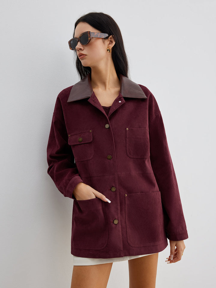 Kontrastowym collar pocket jacket