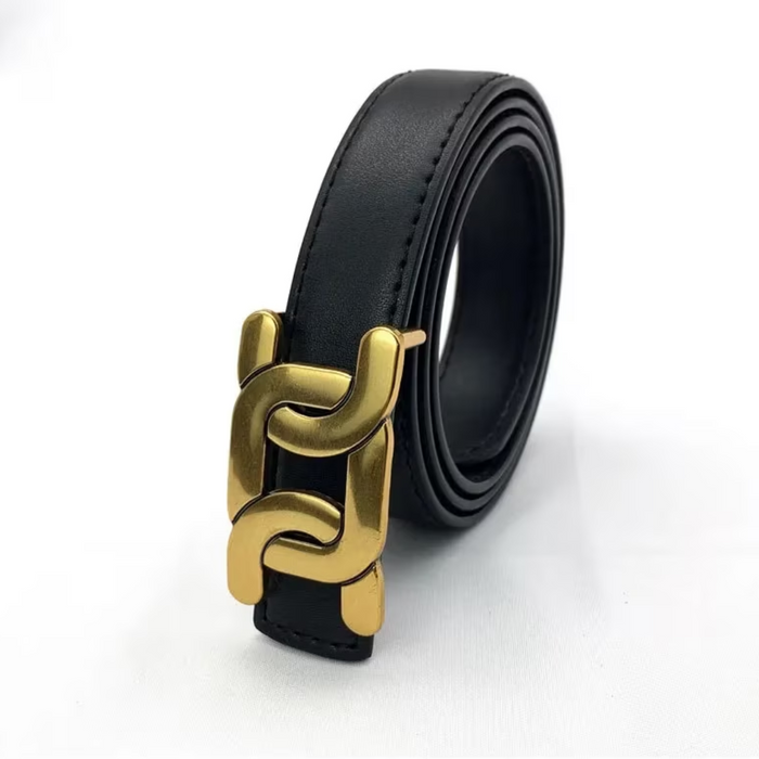 Smooth Buckle Belt with Gold Clasp for Casual Wear