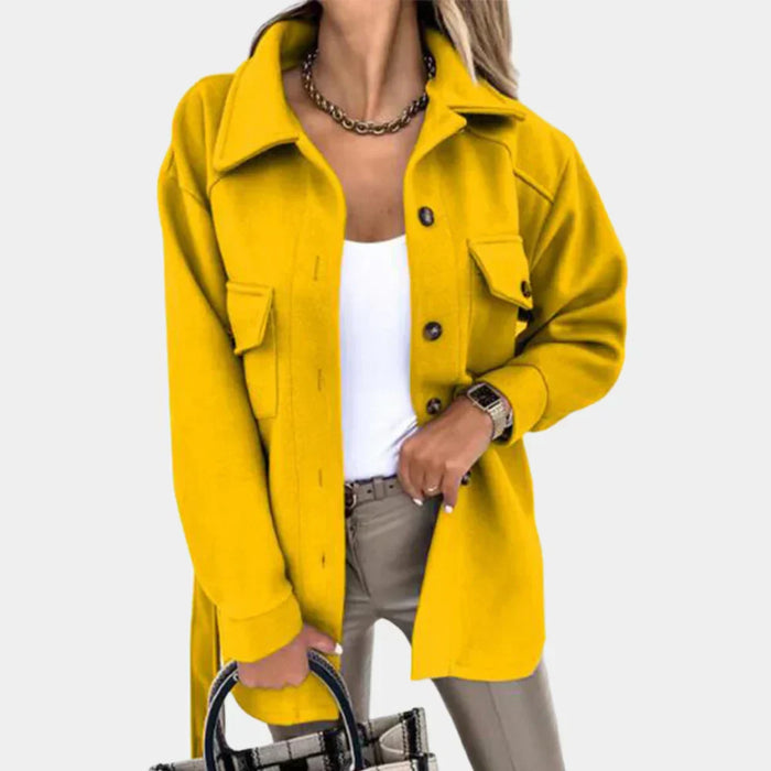 Women's Belted Shirt Jacket with Button Closure