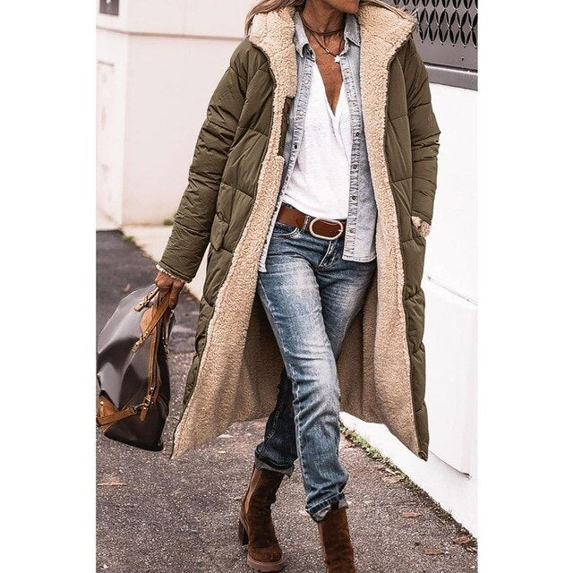 | Reversible Long Sherpa Puffer Jacket (with Hood)