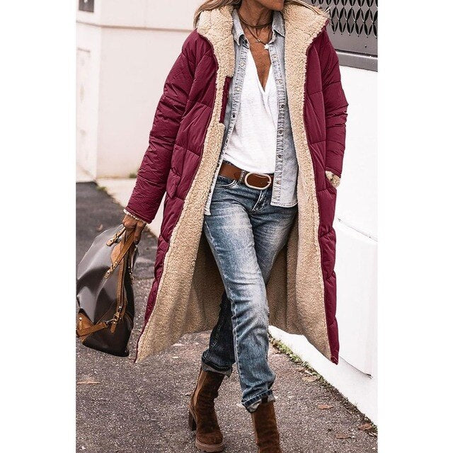 | Reversible Long Sherpa Puffer Jacket (with Hood)