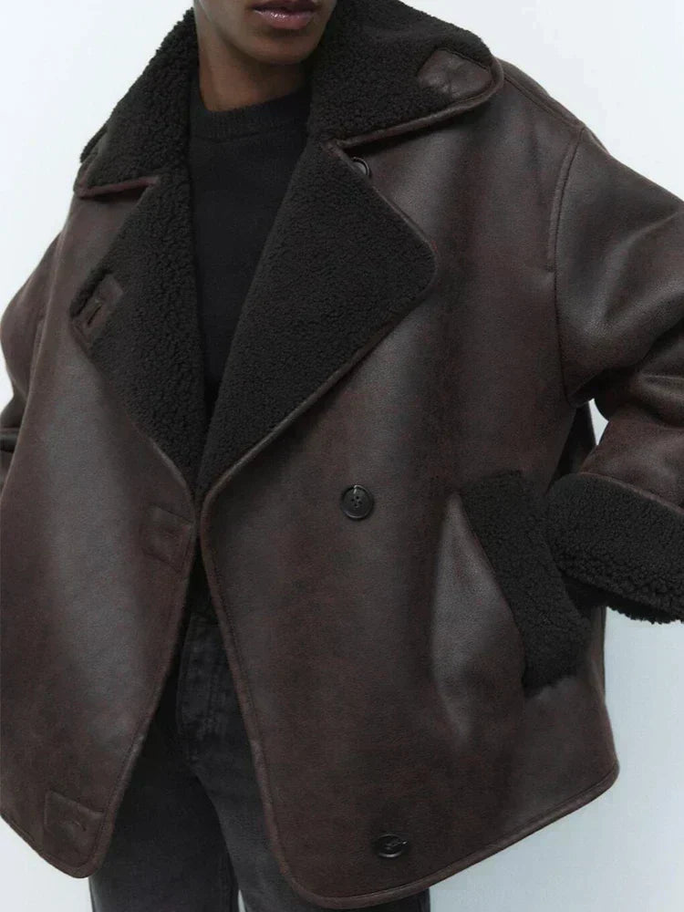 vintage jacket with faux leather for women