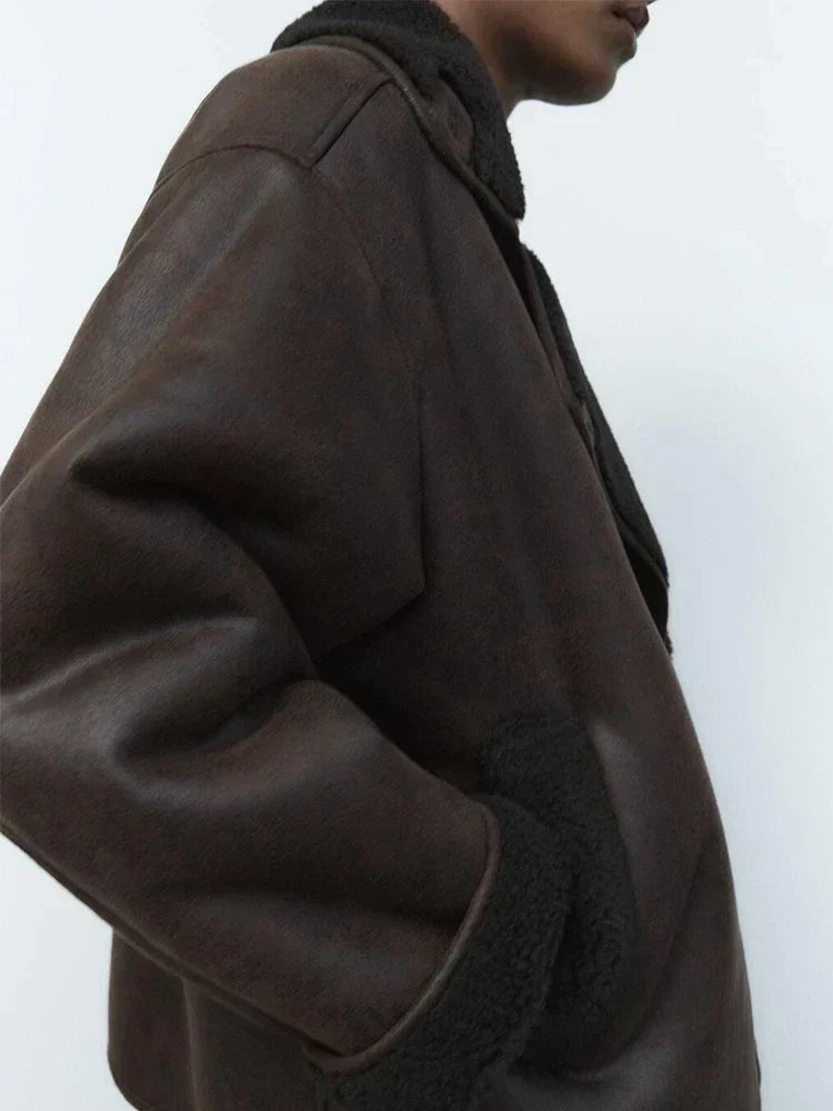 vintage jacket with faux leather for women