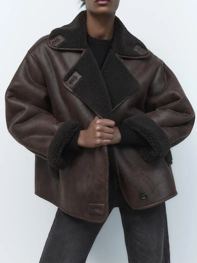 vintage jacket with faux leather for women