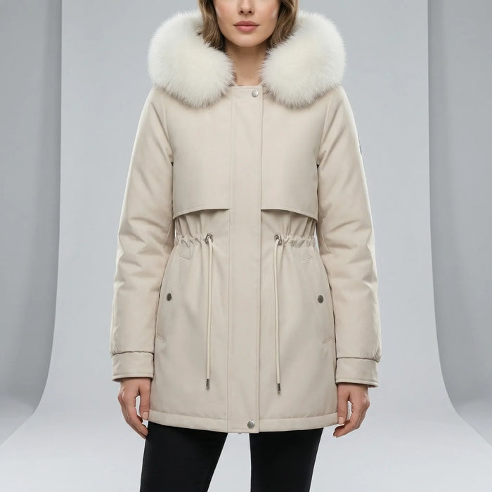 Women's Faux-Fur Collar Parka with Drawstring Waist