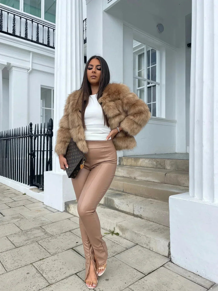 Warm short Fluffy jacket faux fur coat for women