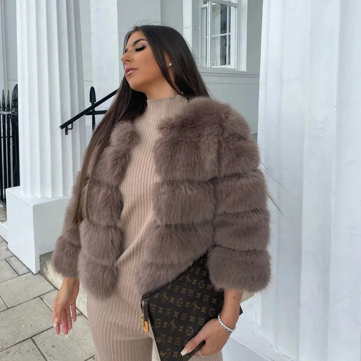 Warm short Fluffy jacket faux fur coat for women