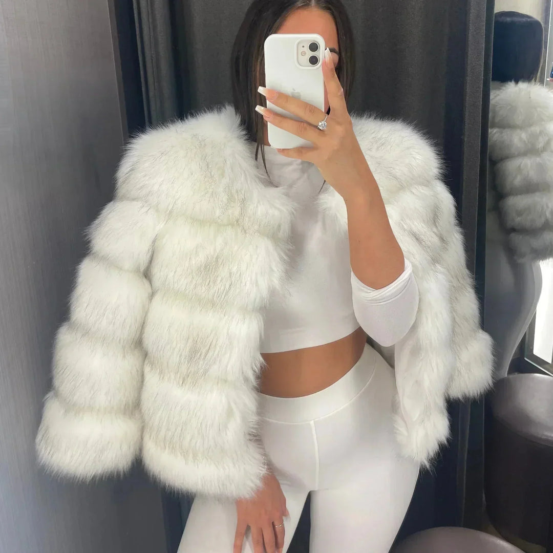 Warm short Fluffy jacket faux fur coat for women