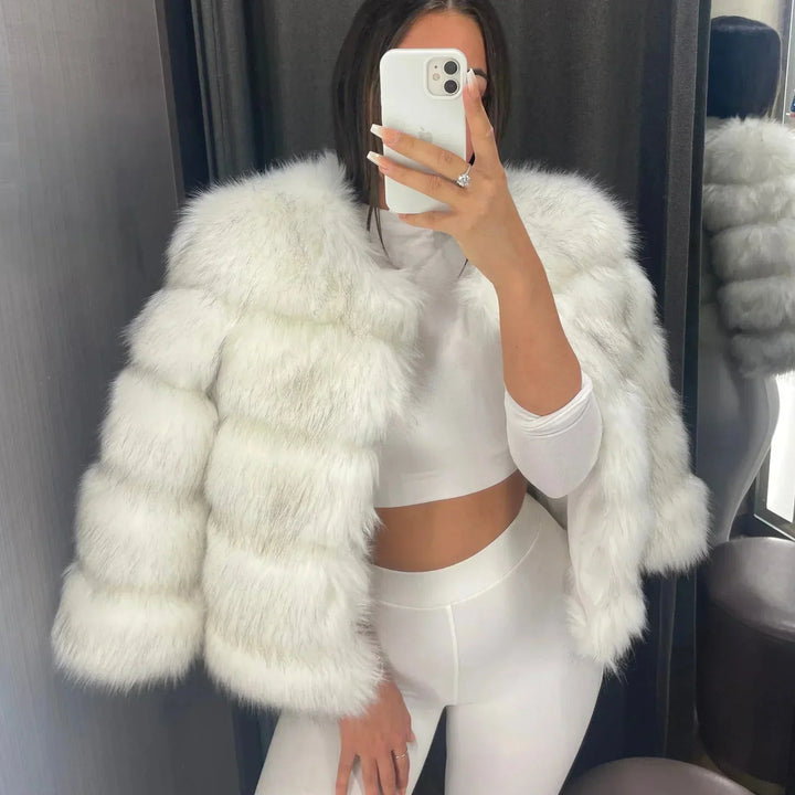 Warm short Fluffy jacket faux fur coat for women