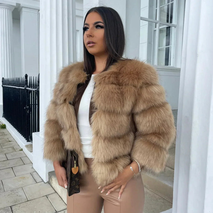 Warm short Fluffy jacket faux fur coat for women