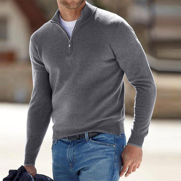 Men's Half-Zip Jumper with Long Sleeves and Ribbed Cuffs