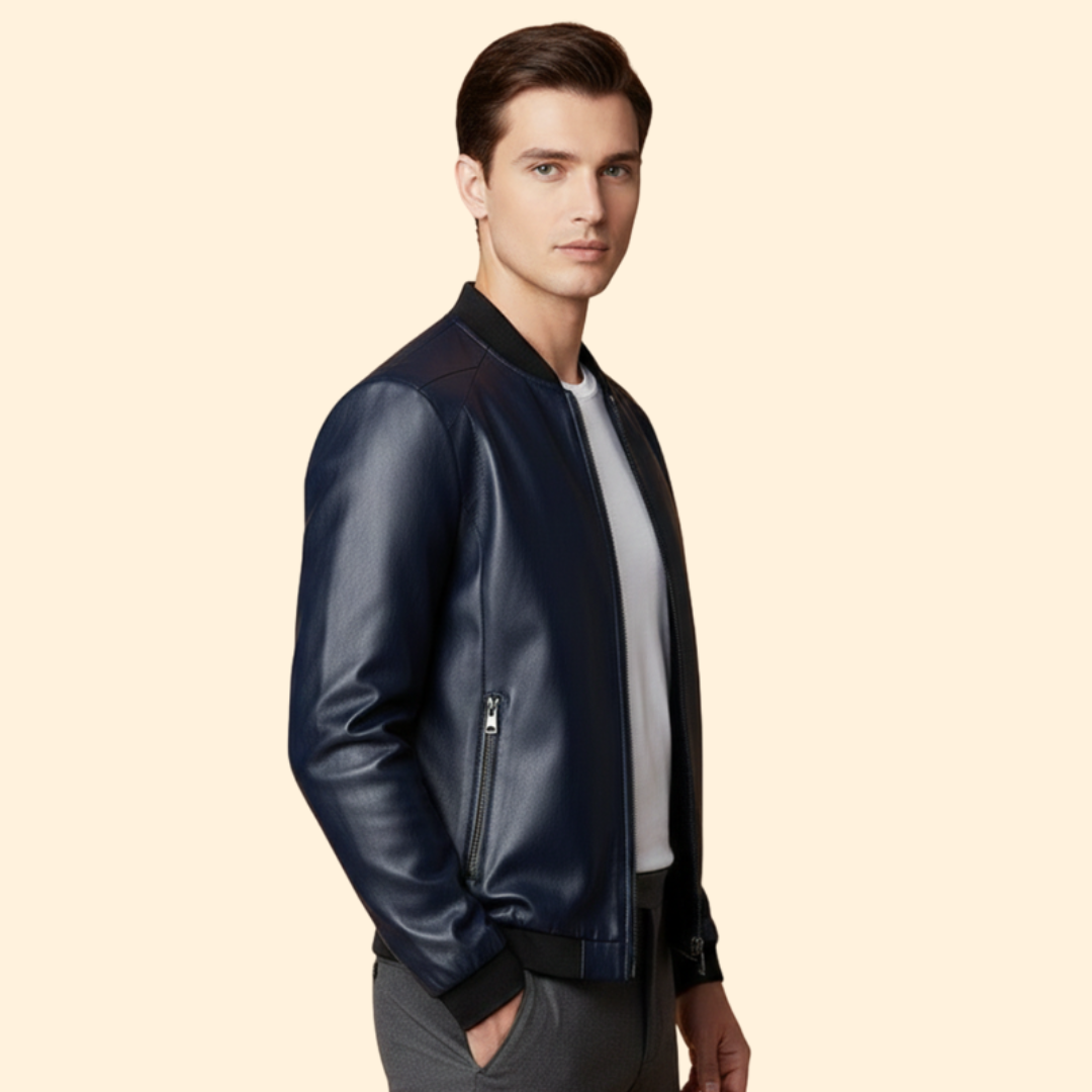 Men’s Classic Leather Bomber Jacket