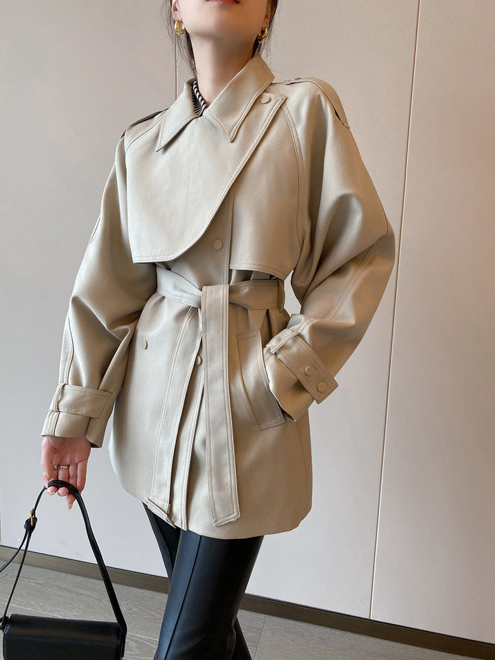 Women Modern Trench Coat with Waist Belt