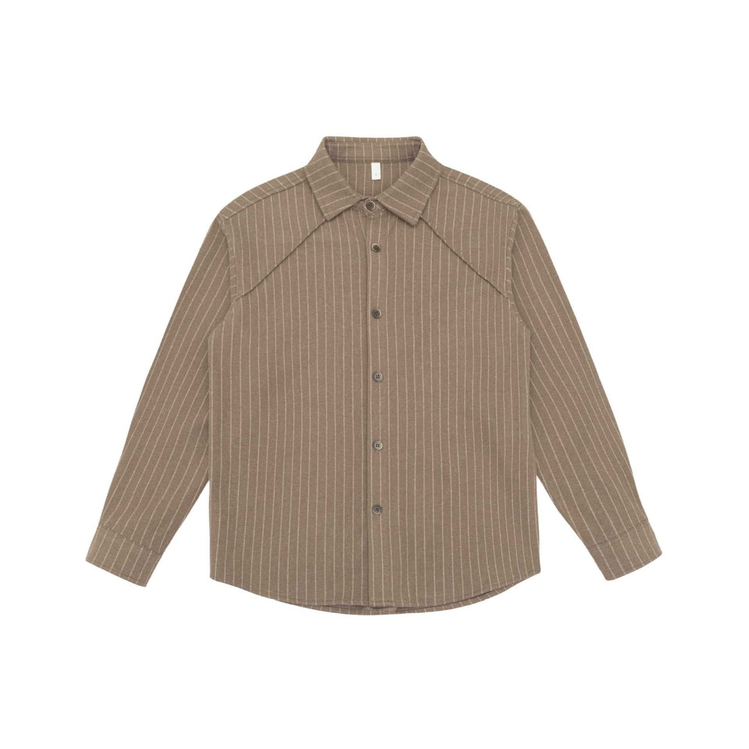 Women Oversize Shirt Jacket with Distinctive Shoulder Yoke and Pinstripes