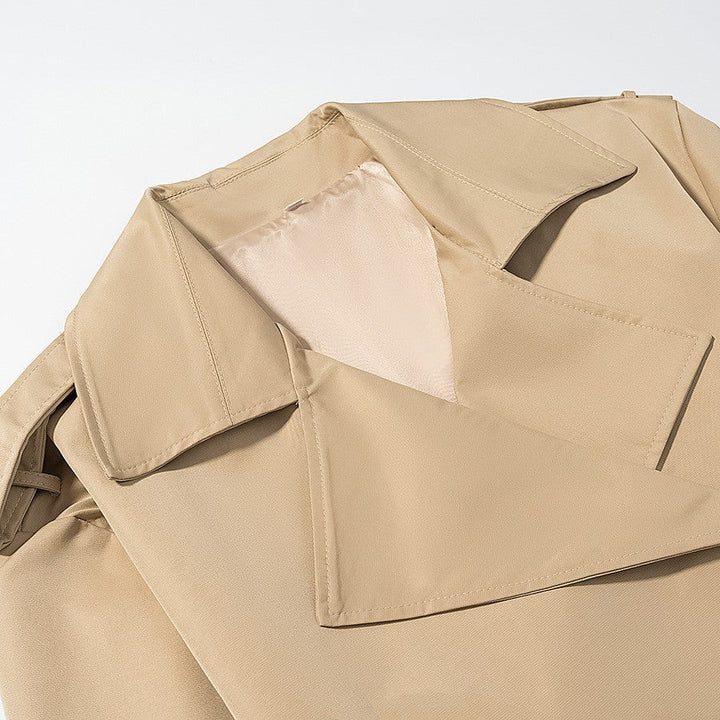 Women Tailored Short Trench Coat with Tie Belt and Epaulettes